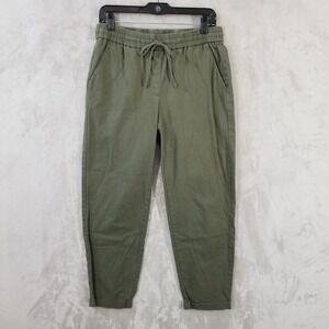 J Crew Joggers Women 6 Green Linen Cotton Elastic Drawstring Pull On Relaxed